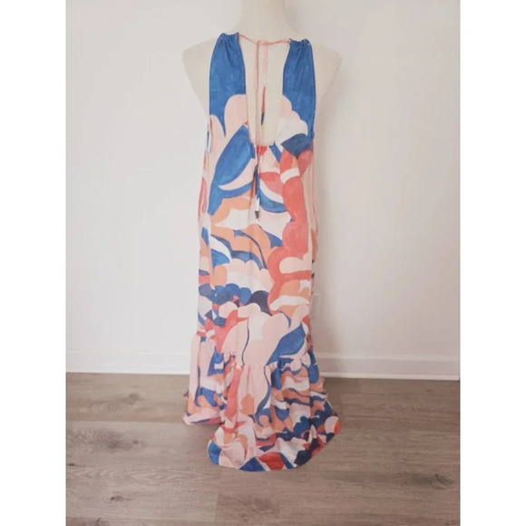 Maeve Anthropologie NWT Flounced Halter Chiffon Blue Pink Maxi Dress S Small - Picture 7 of 13